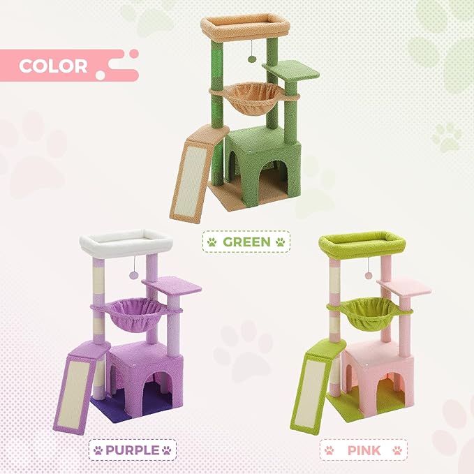 PEQULTI 36.5'' Cat Tree for Indoor Cats, Small Cat Tower with Large Condo, Cat Scratching Posts, Cozy Hammock and Scratching Ladder for Kittens, Pink