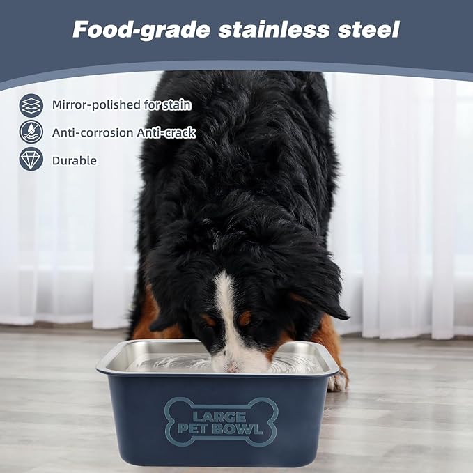 3 Gallons Large Dog Water Bowl, Stainless Steel Metal Dog Bowls, Large Capacity Pet Food Bowl Water Dish for Indoor and Outdoor Universal for Medium to Giant Dogs Blue