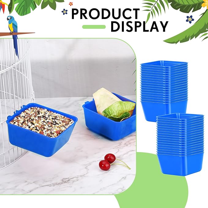 Maxdot 20 Pcs Cage Cups Chicken Feeder Waterer 16 oz Birds Feeders Hanging Bunny Cage Chicken Water Bowl for Pet Parrot Rooster Parakeet Gamefowl Poultry Pigeon Wire Hutch(Blue)
