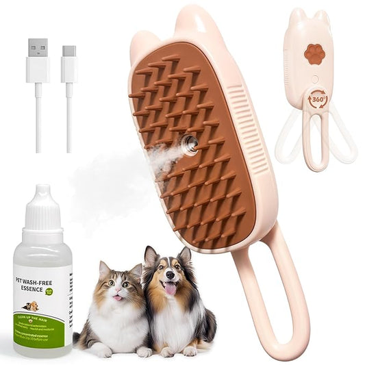 Cat Steam Brush for Shedding, Spritz Defur Comb 3 in 1 Pet Rechargeable Steam Brush Tool for Long and Short Haired Cats and Dogs, Anti-Static, Shedding, Detangling, Massage & Combing (White)