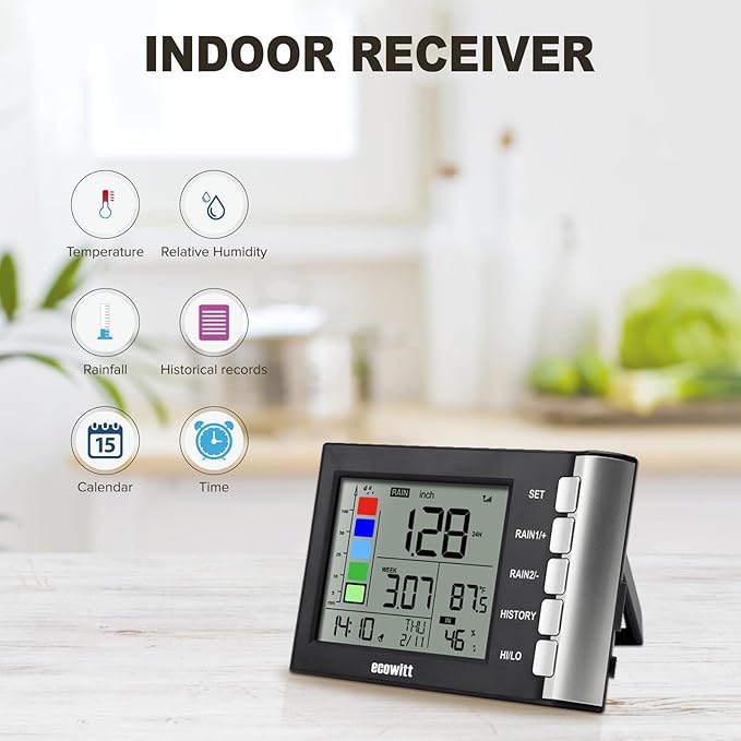ECOWITT WH5360H Rain Gauge, Includes WH40H Rain Collector Sensor and Indoor Display Console