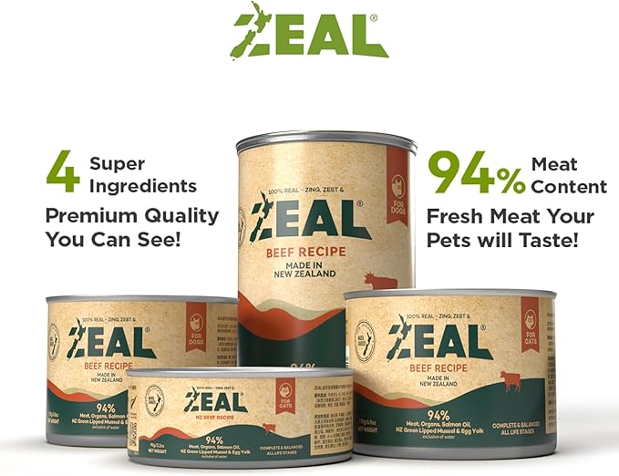 ZEAL New Zealand Wet Dog Food – High Protein, Pure Nutrition, Natural Superfoods, Grain-Free with Superfoods (Beef, 13.76oz Can 12-Pack)