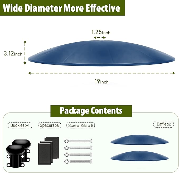 19" Extra Large Squirrel Baffle for Bird Feeder Pole,Squirrel Proof for Shepherd's Hook Outdoors, Extra Large Rain Guard for Outside Bird Feeder Pole Mount (Blue) 2 Pack