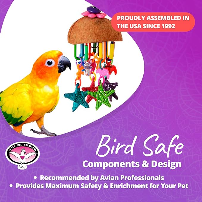 Super Bird Creations SB896 Seeing Stars Bird Toy - Interactive Foraging Toy, Ideal for Parrotlets, Parakeets, Cockatiels, Stimulates Mental and Physical Activity - Small/Medium Bird Size, 9.5" x 3.5"