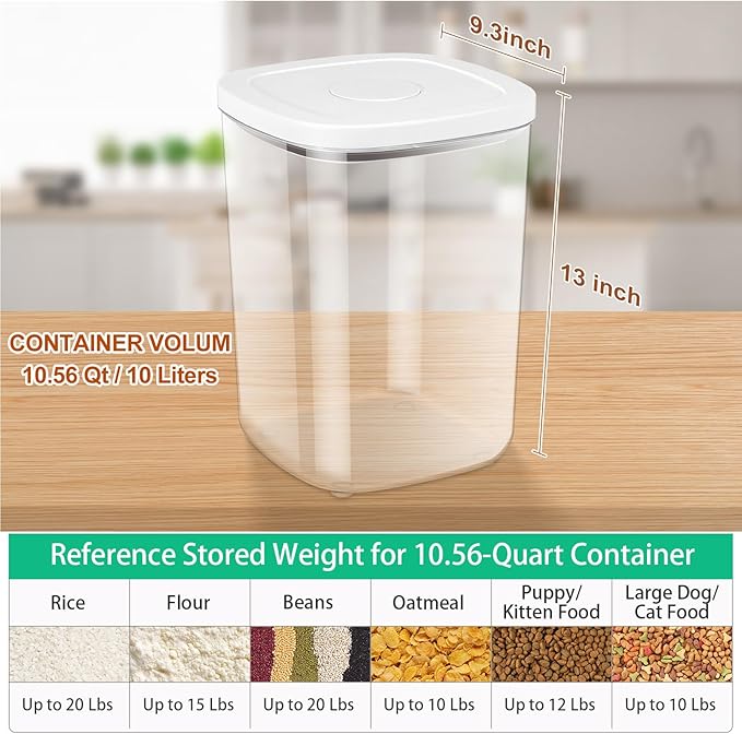 Airtight Rice Container 20 Lbs, Clear PET Plastic Food Storage Container Bin For Flour Sugar, Dry Food Holder with Easy Locking Lid for Kitchen Pantry Organization and Storage