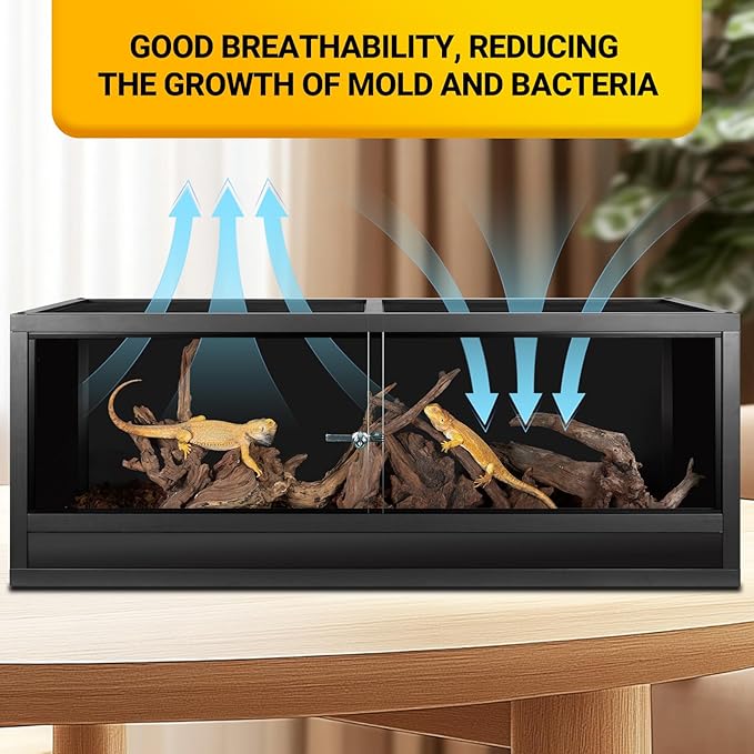 REPTI ZOO 68 Gallon Reptile Enclosure, 48x18x18 inch Wooden Reptile Tank Terrarium for Bearded Dragon Gecko Ball Python Snake Turtle, Light Weight Habitat Cage