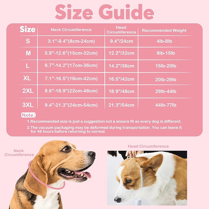 IDOMIK Dog Recovery Collar, Waterproof Soft Dog Cone After Surgery, Comfy Protective Elizabethan Collar Alternative for Dogs Cats, Adjustable Pet Neck Donut Cone Anti-Licking Biting Wounds,Pink,XL