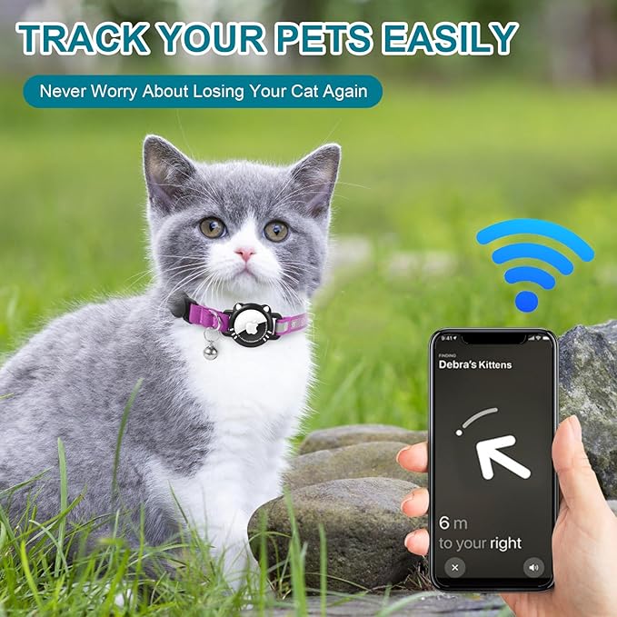 Airtag Cat Collar, Reflective Cat Collar with Apple Air Tag Holder, Breakaway GPS Tracker Pet Collar with Bell for Cat Kitten, Airatg Not Included, Purple, XS(7-9 Inch)