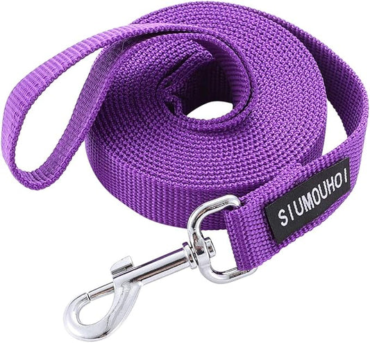 Strong Durable Nylon Dog Training Leash, 1 Inch Wide Traction Rope, 6 ft 10ft 15ft Long, for Small and Medium Dog (Purple, 15 Feet)