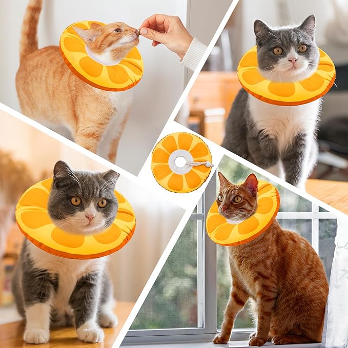Cat Cone Collar Soft, Adjustable Cat Recovery Collars for Small Medium Large Cats, Cute Donut E Collar After Surgery, Anti-Lick Wound Healing Elizabethan Collar for Kittens(Orange, Large)