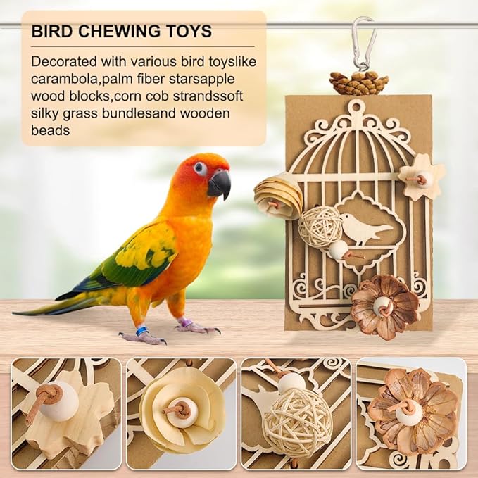 Paper Bird Toys, Parakeet Toys, Parrot Toys, Conure Hanging Chewable Cardboard Foraging Suitable for Budgies, Cockatiels, Lovebirds, Sun Conures - and Other Small/Medium Parrots