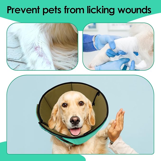 Large Dog Soft Cone Recovery Collar, Comfortable Dog Head Cone Collar for Large Dogs, Pet Surgery Cone Soft Neck Protector, Green L