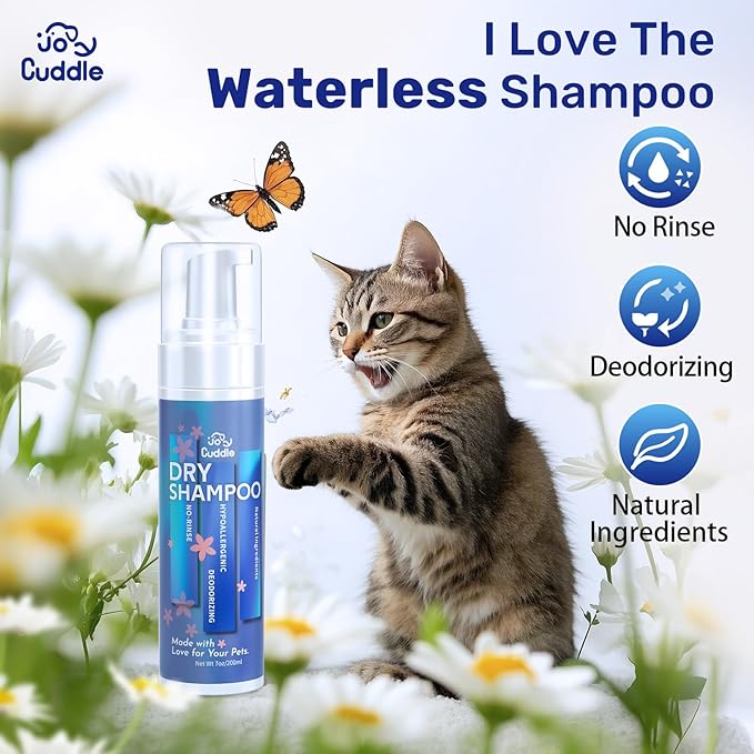 Waterless Cat Shampoo - No Rinse Foam Cat Bath | Licking Safe Dry Shampoo for Dander Reducing | pH Balanced (7 oz) for Kitten Sensitive Skin | Deep Cleansing Relieves Itchy Skin & Shedding