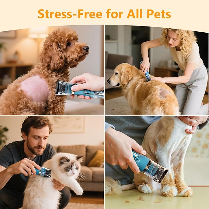 Dog Clippers for Grooming Thick Hair - Professional 50dB Low Noise Cordless Clipper with Titanium Blades & Detachable IPX5 Waterproof Head for Matted Coats, Dogs, Cats and All Pets