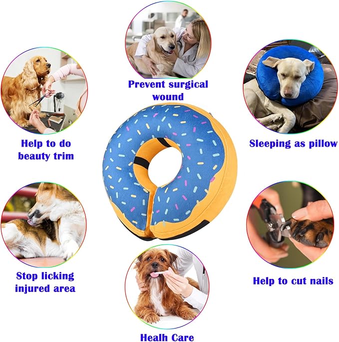 Katoggy Inflatable Cone Collar for Dogs After Surgery, Soft Adjustable Blow up Donut E-Collar for Small Medium Large Dogs and Cats