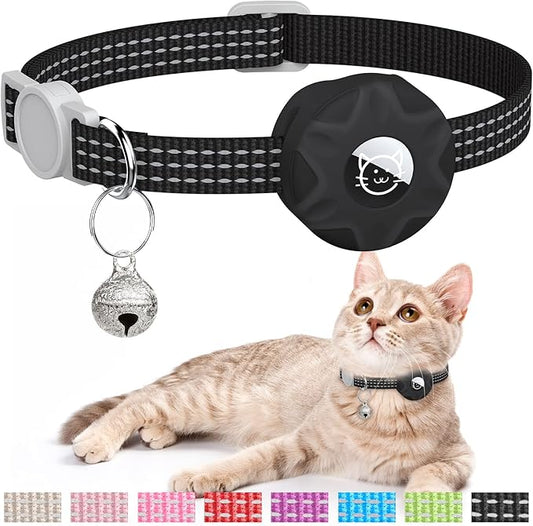 Apple AirTag Cat Collar, GPS Tracker Kitten Collar with Breakaway Feature and Bell, Lightweight for Cats and Kittens (Black)