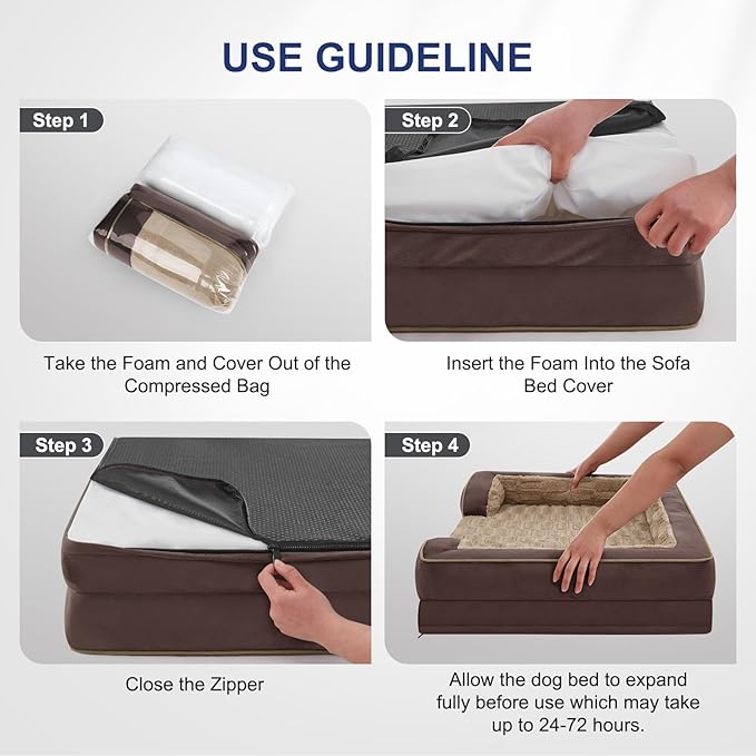 FURTIME Orthopedic Dog Bed for Extra Large Dogs - XL Plus Washable Dog Sofa Beds, Supportive Foam Pet Couch Bed with Removable Washable Cover, Waterproof Lining and Nonskid Bottom, Khaki