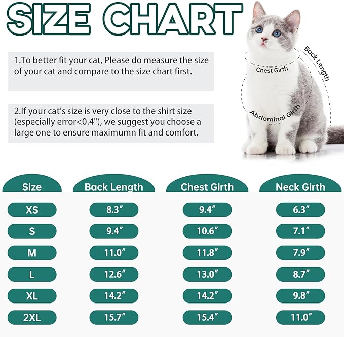 QBLEEV Cat Pajamas for Cats Only, Sticky Hair Cat Clothes, Prevent Lost Fur Kitten Onesie Shirts Costumes Outfits for Daily Wear Parties Photography, Cat Recovery Suit for Cats or Small Dogs
