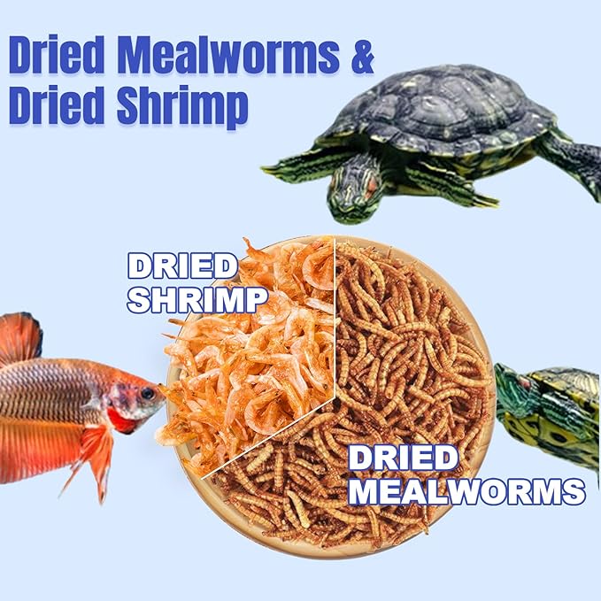 Amzey Shrimp & Mealworms 100% Non-GMO Dried Mealworms - High-Protein Meal Worm Treats - Perfect for Your Chickens, Ducks, Wild Birds, Turtles, Hamsters, Fish and Hedgehogs