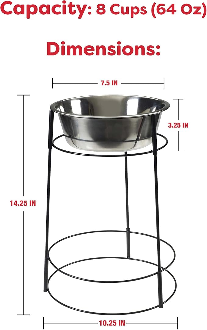 SPOT Hi Rise Single Diner Elevated Dog Feeder, 2qt Stainless Steel Bowl, Durable Wire Stand, Hygienic, Easy to Clean, Promotes Proper Posture for Tall Pets, Ideal for Medium and Large Breeds, 14.25in