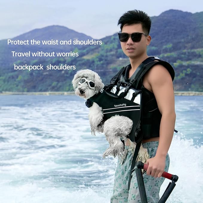 Dog Backpack Carrier for Large Dogs - Hands-Free Pet Travel Pack with 6-Point Safety System, Waterproof & Reflective Design for Motorcycle, Hiking, Surfing (Black, Large)