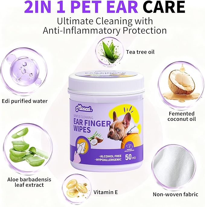 MIOSSZI 250ct Pet Finger Wipes for Dogs & Cats - Dog Ear Cleaner for Itch Relief Remove Wax & Odor, Dog Ear Cleaning Finger Wipes-Pet Ear Finger Wipes