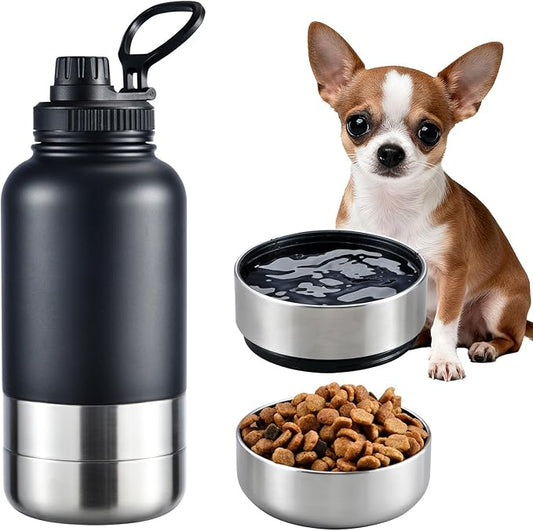 32oz Insulated Dog Water Bottle with 2 Bowls for Small Dogs