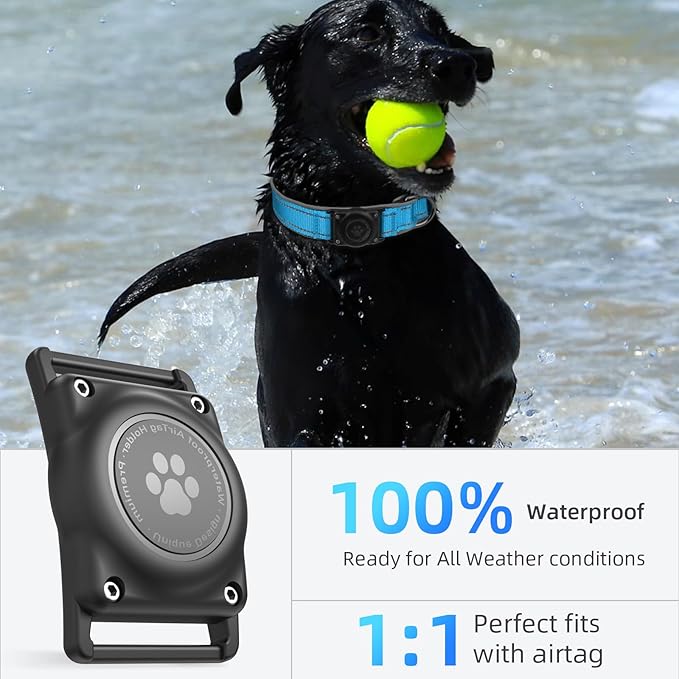 Airtag Dog Collar - 100% Waterproof Air tag Dog Collar Holder for Apple AirTag, Reflective, Soft Padded, Everlasting, GPS Dog Collar for Small Medium Large Dogs (Blue, L)