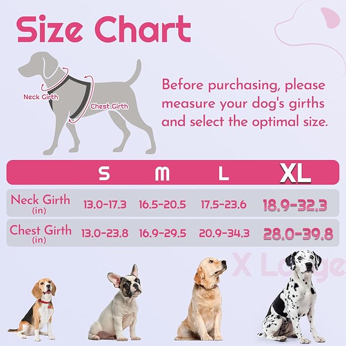 Eagloo Dog Harness for Large Dogs, Easy Wearing with 3 Buckles, Adjustable No Pull Pet Harness with 2 Rings for Walking, No Chock Reflective Soft Padded Vest with Control Handle, Pink & Black, XL