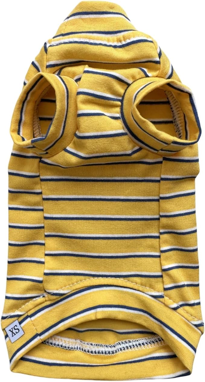 Vintage Stripes Sphynx Hairless Cats Shirt Cotton Cat Turtleneck Pet Clothes Kitten T-Shirts with Sleeves for Sphynx Cornish Rex, Devon Rex, Peterbald (Yellow Stripe, X-Small (Pack of 1))