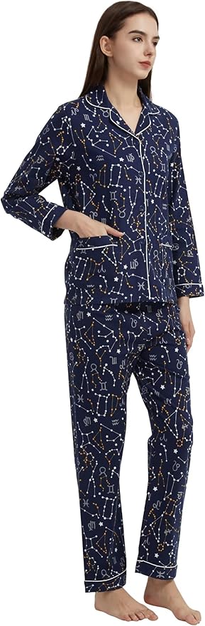 GLOBAL Flannel Pajamas for Women 2-Piece Comfy and Cozy Flannel Pj Set Cotton Loungwear