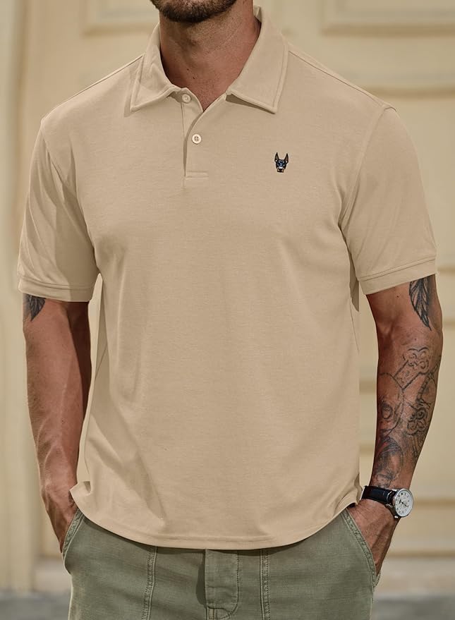 Men Embroidered Doberman Polo Casual Short Sleeve Plain Collar Shirt (S-XXL)