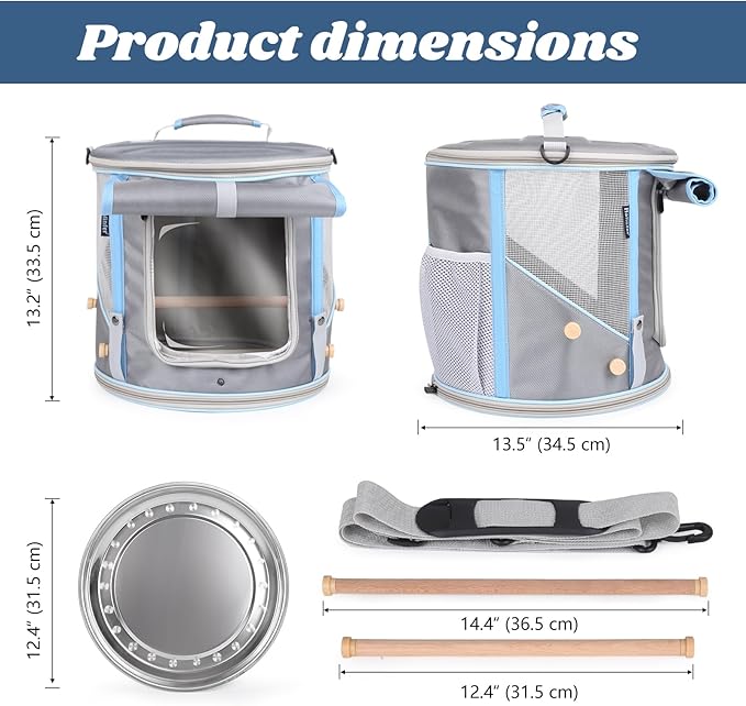 Bird Travel Carrier Cage for Small to Medium Size, Portable Parrot Parakeet Cockatile Conure Transport Cage with Clear Window and Fabric Shade, Round Carry Bird Bag