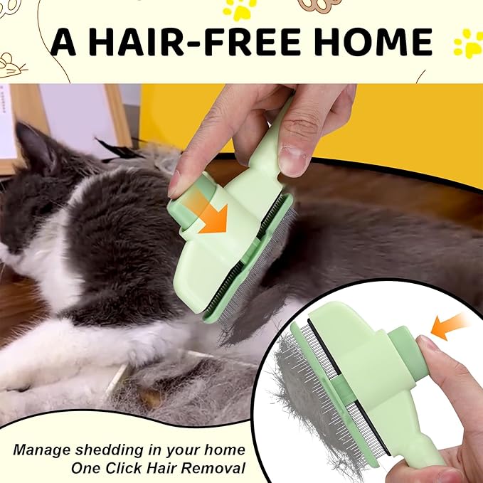 XANGNIER Pet Hair Removal Comb One-Click Self-Cleaning Grooming Brush, De-Shedding Comb for Short & Long Hair, Pet Grooming Supplies for Cats & Dogs
