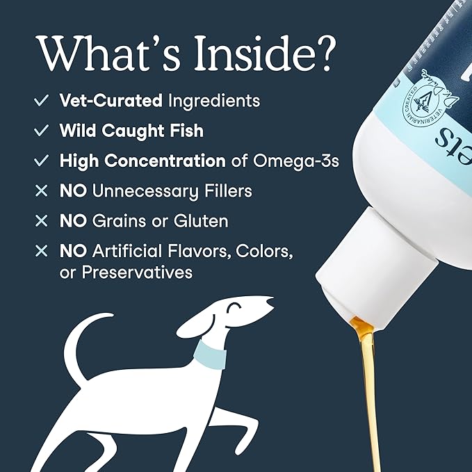 Fera Pets Fish Oil - Omega 3 for Dogs & Cats to Support Joints, Heart, Skin and Coat Health - Non GMO with Vitamin E - 16 oz