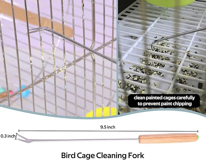 5Pcs Bird Cage Cleaner Kit, Stainless Steel Bird Poop Remover Brush & Scraper & Fork, Birdcage Cleaning Tools, Parakeet Bird Cage Accessories for Small Animal Cage Clean