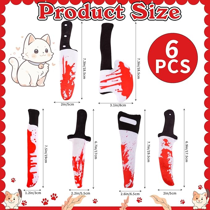 FOIMAS 6pcs Catnip Toys,Knife Shaped Catnip Toys Horror Teething Chew Plush Toys for Cat Kitten Teeth Cleaning Inreractive Toys Indoor Outdoor Halloween Christmas