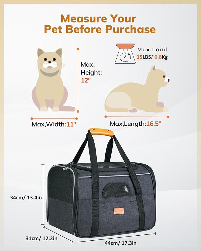 Morpilot Cat Carrier - Cat Carrier Soft for Medium or Large Cats up to 20lbs, with Dual-Sided Cushion, Secure Buckle and Foldable Bowl, Dog Carriers for Small Dogs - Pet Carrier (Dark Gray)