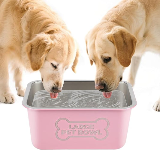 3 Gallons Large Dog Water Bowl, High Capacity Stainless Steel Dog Bowls, Indoor Outdoor Water Bowl for Dogs Metal Pet Food Dish for Medium Large Giant Breed Easy to Clean (Pink)