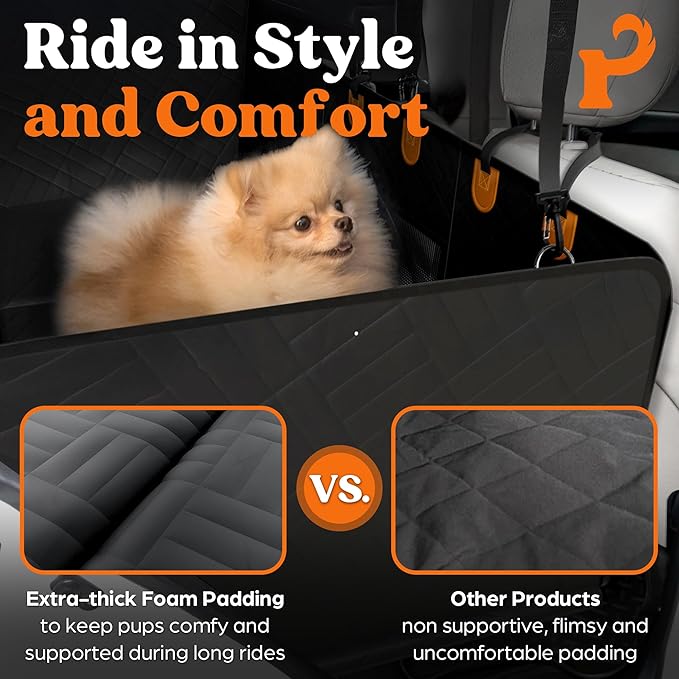 Back Seat Extender for Dogs Hard Bottom Foam - Sturdy Dog Hammock for Car Hard Bottom Car Seat Cover for Dogs with Hair Remover, Seatbelt, Carrying Bag - Dog Backseat Cover SUV, Car, Truck