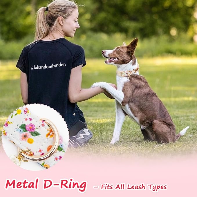 Handmade Cotton Floral Dog Collar,Blooming Pastel Roses Design Collar for Dogs, Breathable, Adjustable, Soft, and Comfortable Collars for Small Dogs, Trendy Daily Wear for Boy & Girl Puppy-XS