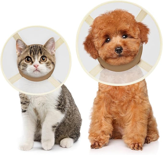 Cat Cone Collar Soft- Adjustable Comfortable Air Mesh Recovery Cone After Surgery to Stop Licking and Scratch, Alternative to Plastic Elizabethan Collar for Cat, Whiskers Freedom (Brown, S)