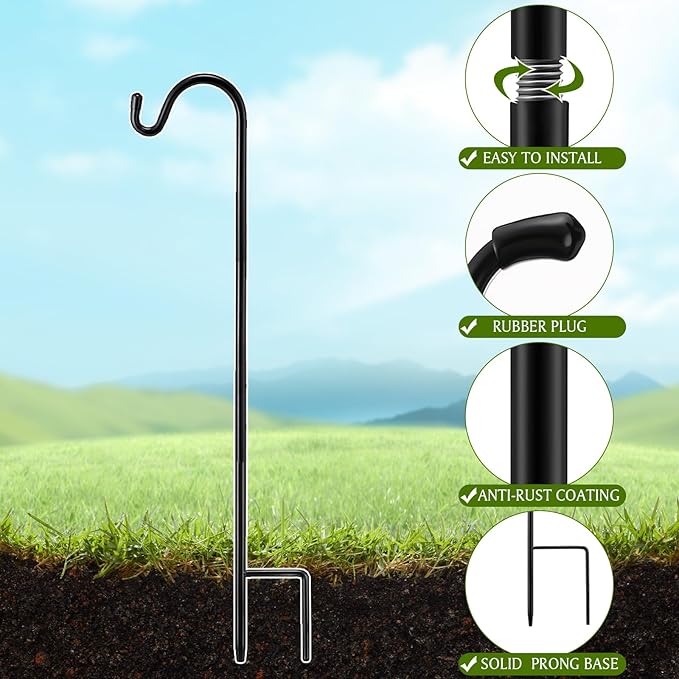 4 Pcs 24 Inch Shepherds Hook for Outdoor Adjustable Bird Feeder Pole Metal Steel Shepard Hooks for Hummingbird Stand Feeder Pole for Garden Plant, Lantern, Hanging Wedding Decor