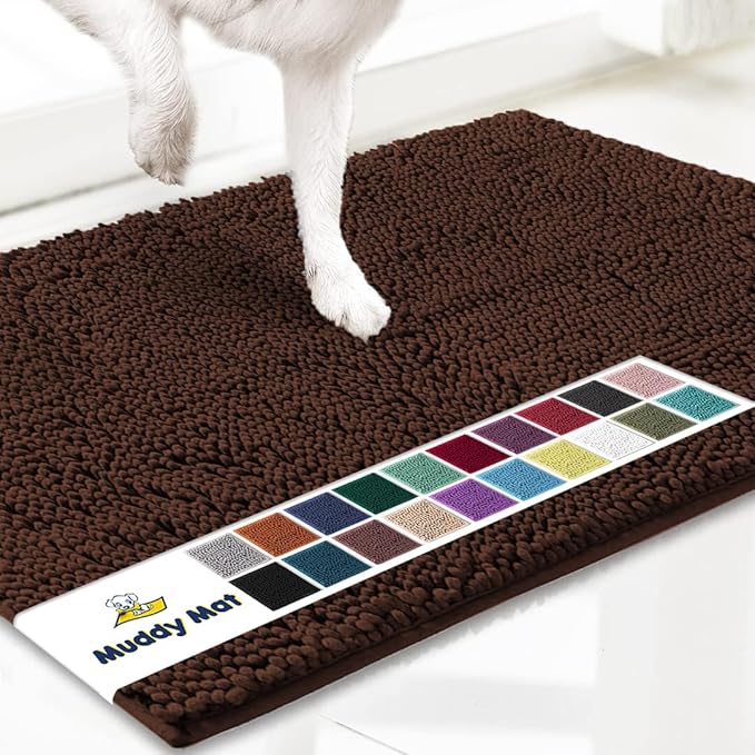 Muddy Mat® Shown on TV – Super Absorbent Microfiber Dog Door Mat for Muddy Paws, Non-Slip Washable Pet Rug, Quick Dry Chenille Entryway Carpet, Machine Washable Indoor Outdoor mat, Brown 28"x18"