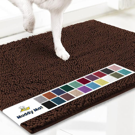 Muddy Mat® Shown on TV – Super Absorbent Microfiber Dog Door Mat for Muddy Paws, Non-Slip Washable Pet Rug, Quick Dry Chenille Entryway Carpet, Machine Washable Indoor Outdoor mat, Brown 28"x18"