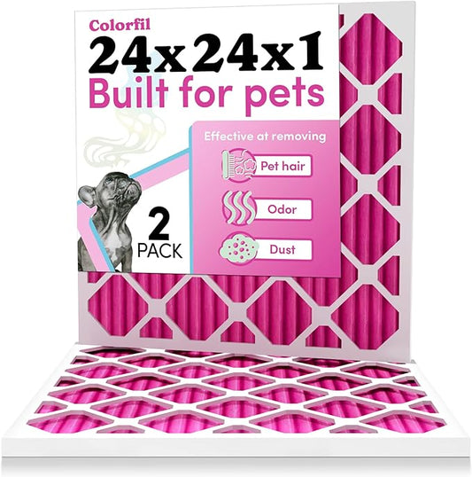 Colorfil 24x24x1 Air Filter (2-Pack) | Made in the USA | Color Changing | Remove Cat and Dog Odor | MERV 8 for Pet Hair Dander and Dust | 23.5"x23.5"x0.75" Exact Size