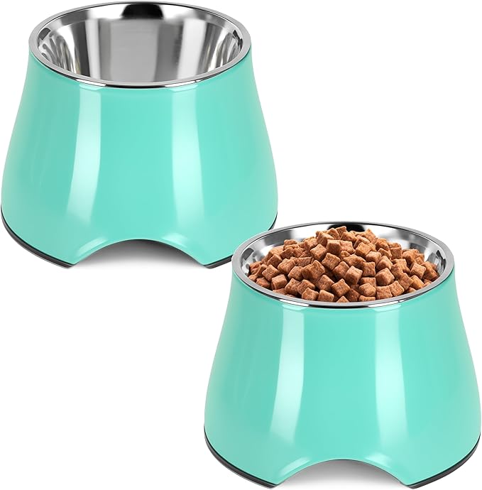 Raised Dog Bowls, Elevated Dog Bowls for Wearing Cone,Cocker Spaniel Long Ears,Neck Stress-Free,Non-Slip Stianless Steel Bowl for Medium/Small Size Dogs,2 Pack