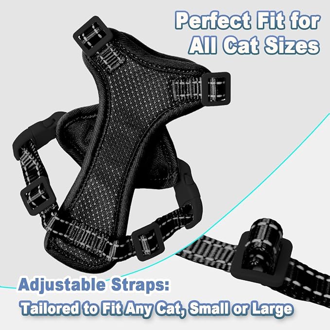 Cat Harness and Leash Set Escape Proof for Kitten Walking, Soft Adjustable Top Handle Vest Harnesses for Cats, Easy Control Breathable Reflective Small Medium Large, Black, XS