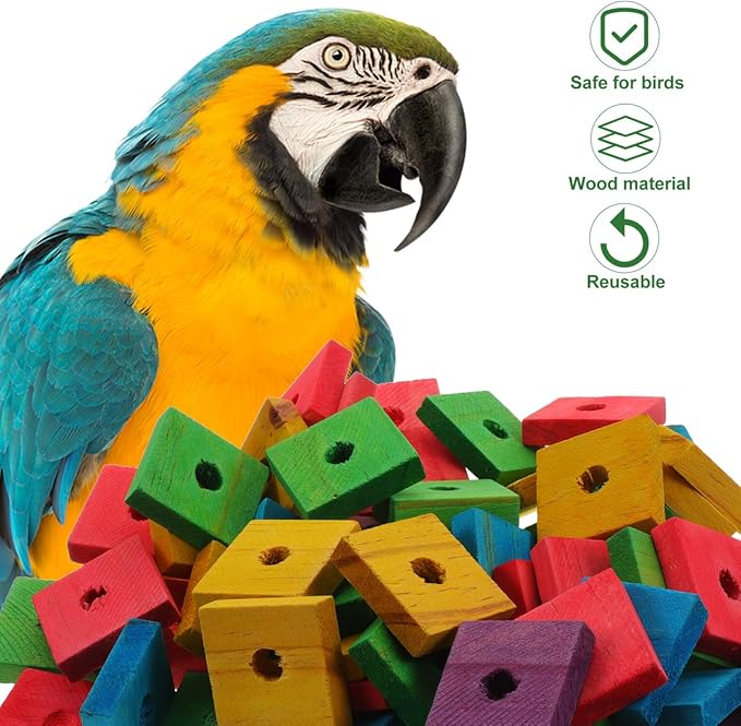 SUPVOX Bird Toys,100 Pcs Wooden Bird Chewing Blocks: Bird Toys for Parrots,Parrot Toys for DIY Shredding Large Bird (Mixed Color)