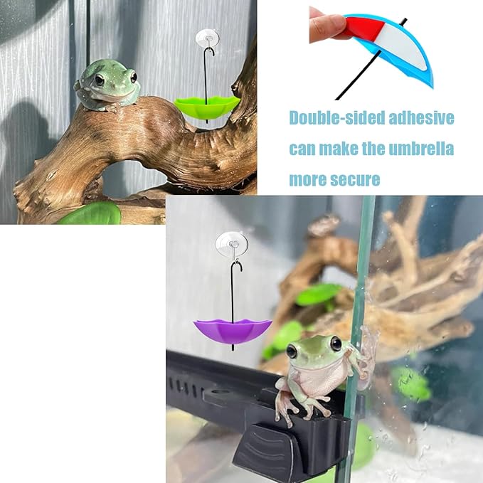 3 Pack Amphibian Aquatic Frogs Habitats, Tree Frog Terrarium Accessories, Plastic Umbrella Decorations with Suction Cups for Terrarium, Tree Frog, Toad, Tadpole